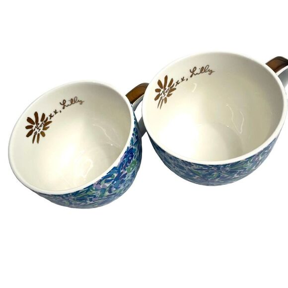 Set of 2 Lilly‎ Pulitzer tea coffee Mugs High Maintenance Blue Floral Cups - Picture 4 of 7